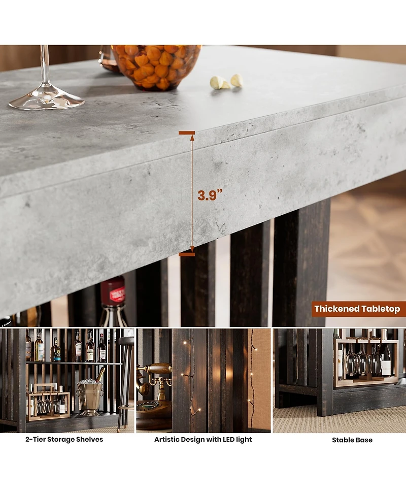 homfan Bar Table with Grille Storage Shelf, Counter Height Dining Table for Kitchen Living Room
