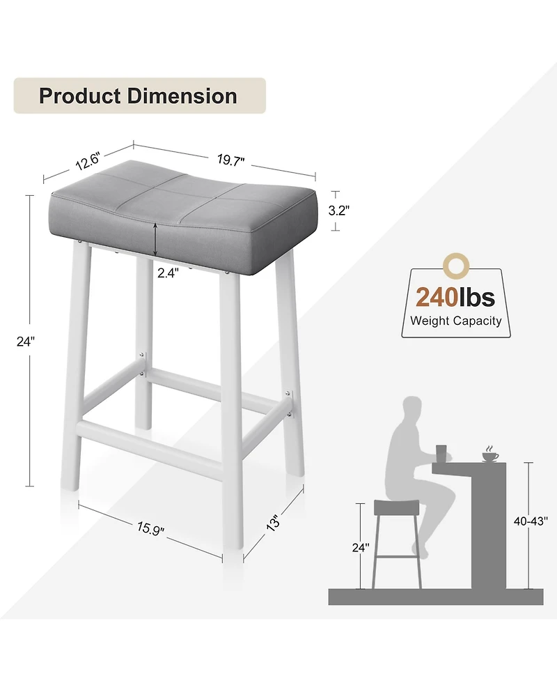 homfan 30-Inch Set of 4 Saddle Bar Stools Counter Height Metal Frame Kitchen Island Bar Chairs with Footrest for Home Bar