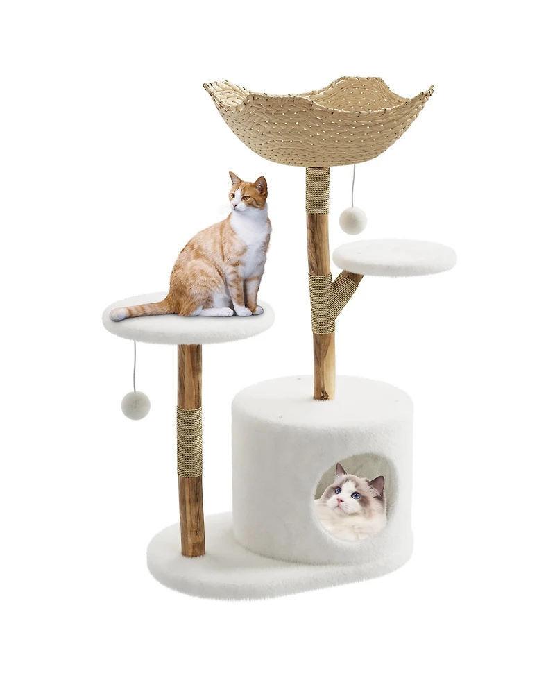 homfan 50" Multi-Level Wood Cat Tree for Large Cats with scratching posts, perch, bed, and modern design that fits home decor.