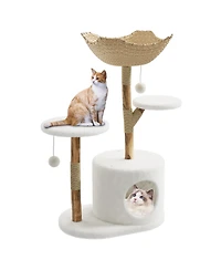 homfan 50" Multi-Level Wood Cat Tree for Large Cats with scratching posts, perch, bed, and modern design that fits home decor.