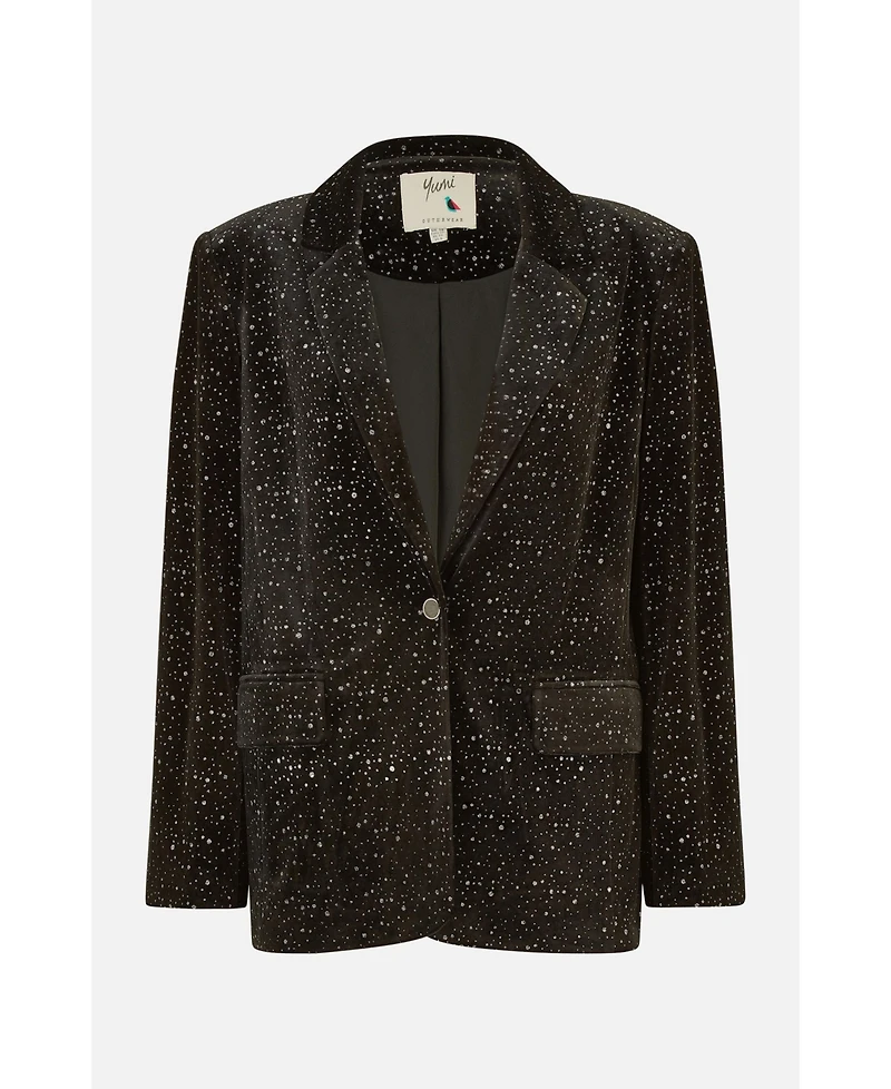 Yumi Women's Velvet Sparkle Oversize Blazer