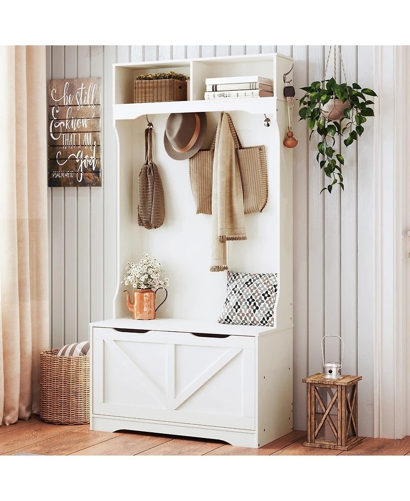 Slickblue Hall Tree with Coat Hooks, Bench and Shoe Storage for Entryway