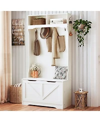 Slickblue Hall Tree with Coat Hooks, Bench and Shoe Storage for Entryway