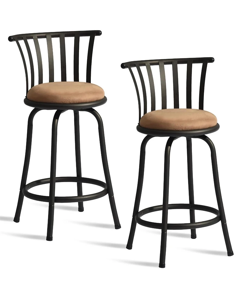 HomeRoots Set of Two 24" Microfiber and Metal Low Back Counter Height Swivel Bar Chairs