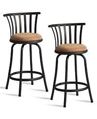 HomeRoots Set of Two 24" Microfiber and Metal Low Back Counter Height Swivel Bar Chairs