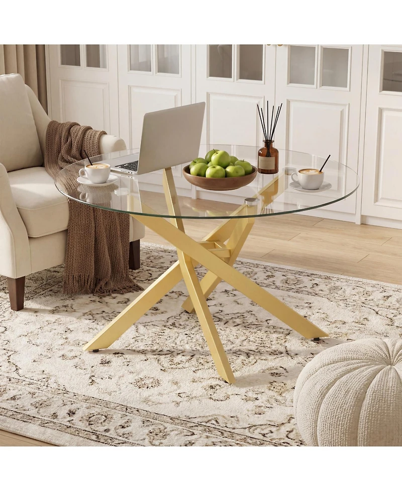 Slickblue Clear Round Coffee Table with Tempered Glass Top for Modern Living Room