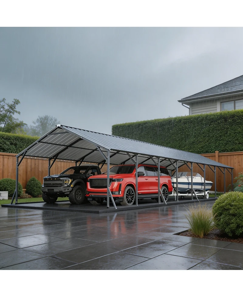 homfan 20 x 40 x 12 Ft Heavy Duty Steel Carport Garage for Cars Trucks Boats Rv, Large Outdoor Metal Vehicle Shelter with Steel Roof