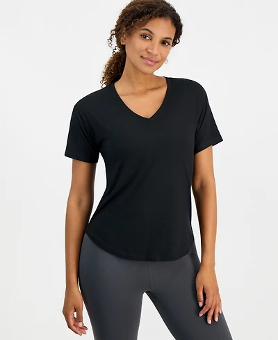 Id Ideology Women's Ribbed Relaxed-Fit V-Neck Tee, Macy's Exclusive