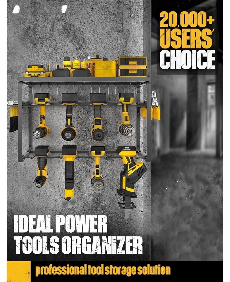 Xdovet Power Tool Storage Rack Wall Mounted Drill Holder Metal Garage Hook Hammer Rack