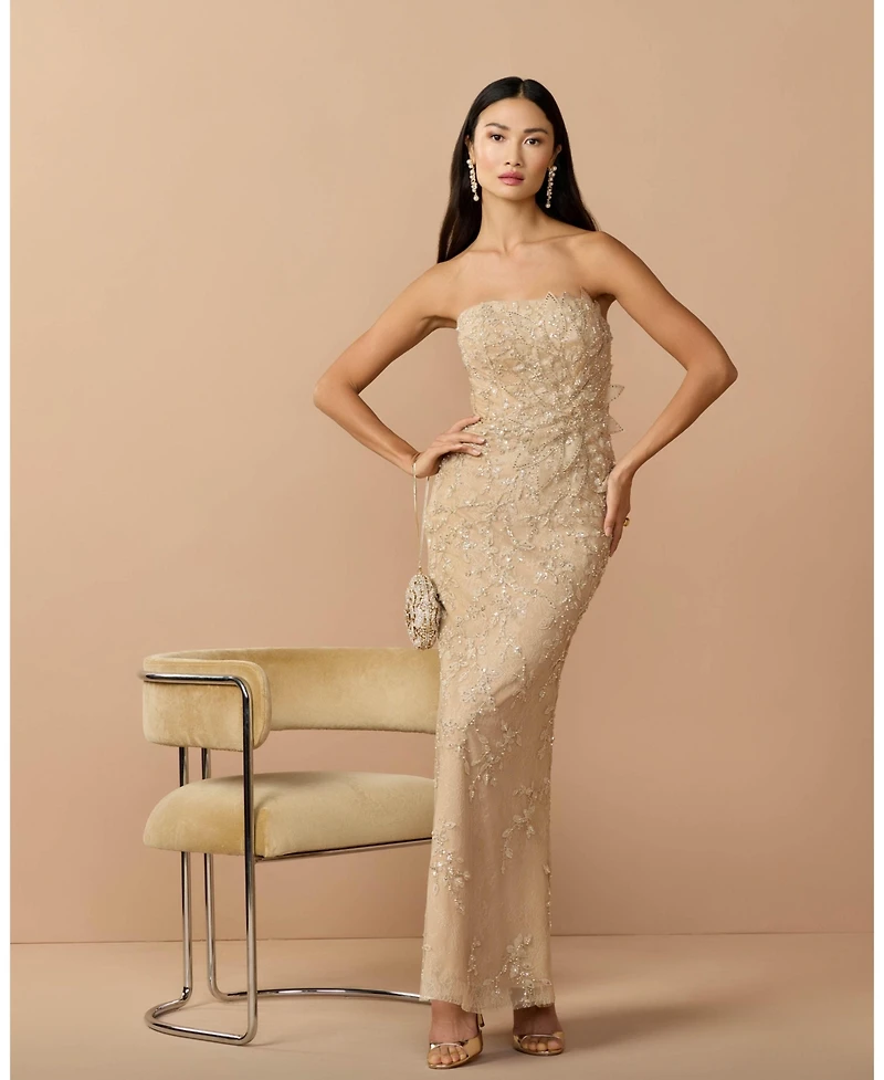 Mac Duggal Petite Beaded Mermaid Gown with 3D Flowers