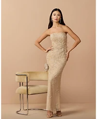 Mac Duggal Petite Beaded Mermaid Gown with 3D Flowers