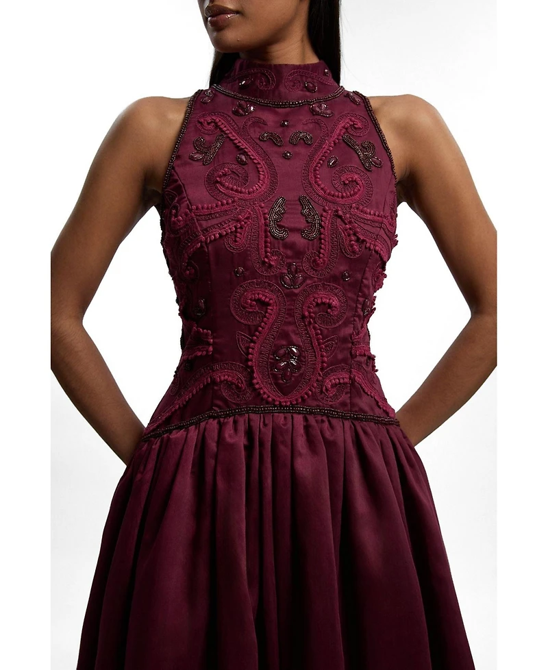 Karen Millen Taffeta High Neck Fit and Flare Dress