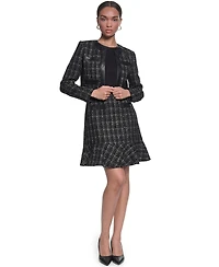 Karl Lagerfeld Paris Women's Metallic Tweed Jacket with Faux Leather Trim