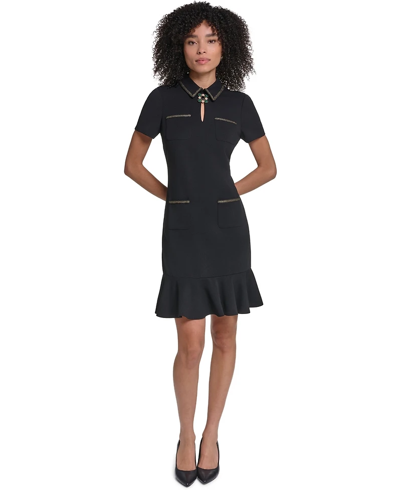 Karl Lagerfeld Paris Women's Brooch Scuba Crepe Sheath Dress