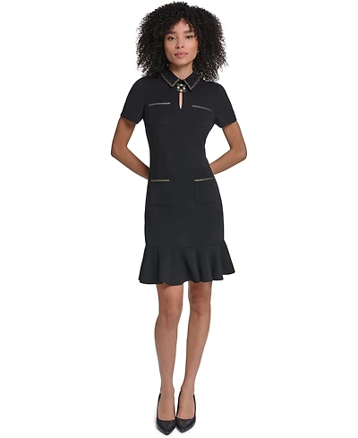 Karl Lagerfeld Paris Women's Brooch Scuba Crepe Sheath Dress