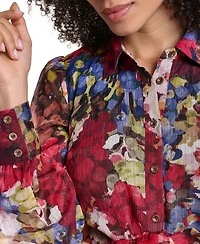 Karl Lagerfeld Paris Women's Printed Metallic Chiffon Shirtdress