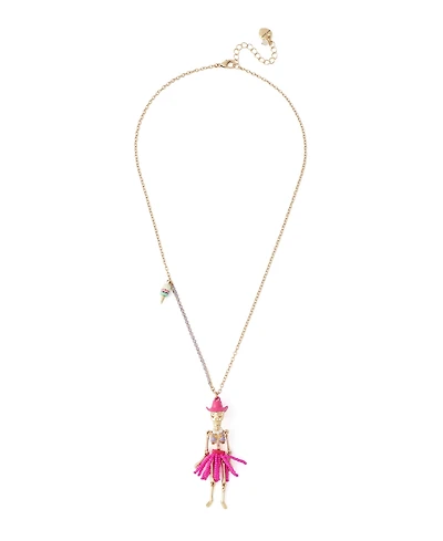Betsey Johnson Imitation Pearl Spooky Cowgirl Skeleton Pendant Necklace