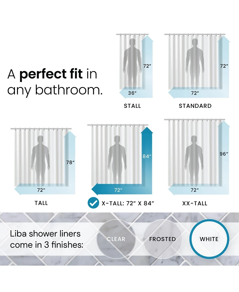 72" W x 84" H 8G Peva Extra Heavy Weight Shower Liner - Liba