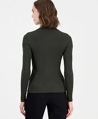 T Tahari Women's Long-Sleeve Ribbed Polo Sweater