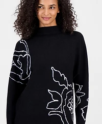 T Tahari Women's Floral-Print Dolman Funnel Neck Pullover