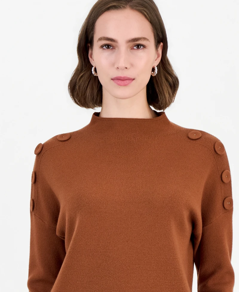 T Tahari Women's Dropped-Shoulder Mock Neck Pullover Sweater