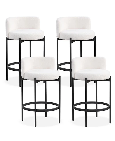 Slickblue Upholstered Boucle Counter Stools Set of 4 with Comfortable Curved Back