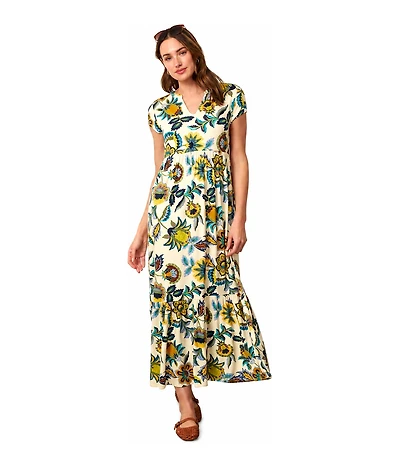 Cable & Gauge Women's Tiered Flowy Printed Maxi Dress