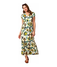 Cable & Gauge Women's Tiered Flowy Printed Maxi Dress
