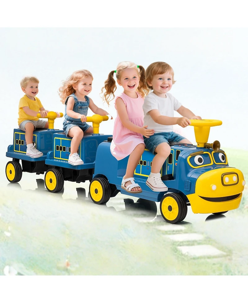 homfan 22.2x14.6x19.3 Licensed Chuggington Toy Train 12V Kids Battery Powered Ride-On, Music and Sounds, for Outdoor Fun