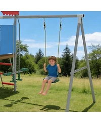 homfan 112 x 110 x 97 in Kids Outdoor Treehouse with Swing and Slides, Backyard Metal Frame Play Set for Children