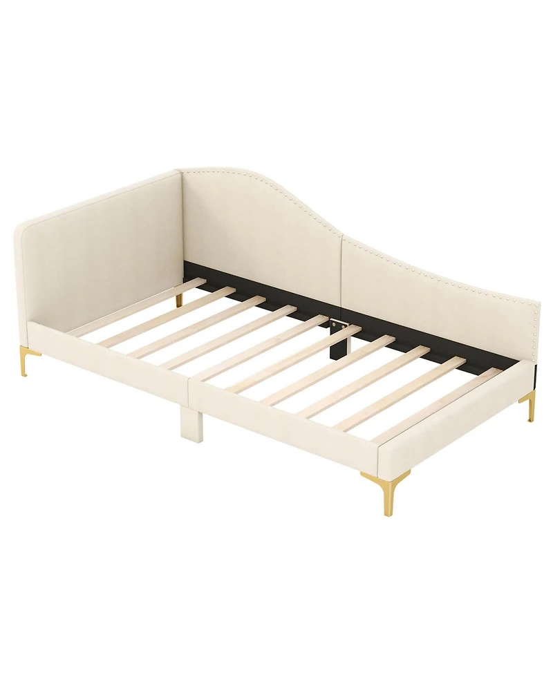 Costway Twin Size Upholstered Daybed Rivet-Tufted Platform Bed with Metal Legs