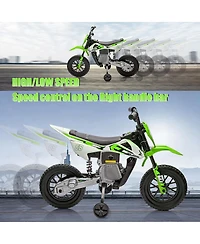 homfan 12V Kids Electric Dirt Bike - Dual 25W Motors, Twist Grip Throttle, Training Wheels, Spring Suspension, Ride On Toy for Ages 3