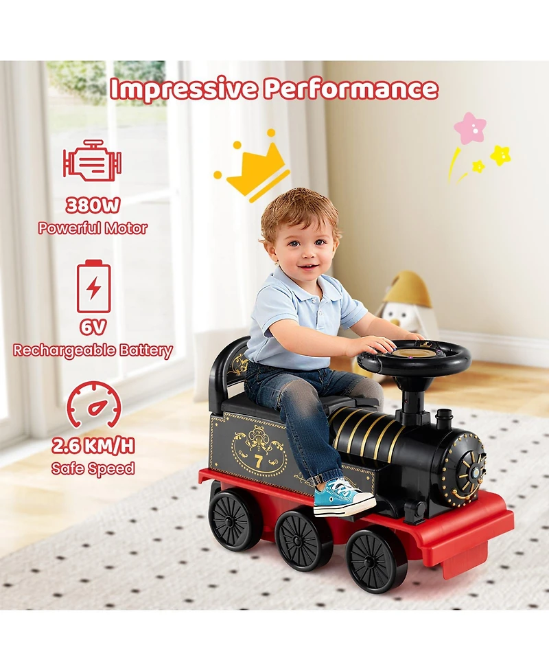 Slickblue Kids Ride On Train 6V 2 Seater Carriage Led Lights