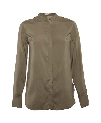 Pre-Owned Brunello Cucinelli Women's Silk Monili-Detail Band Collar Blouse