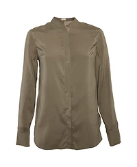 Pre-Owned Brunello Cucinelli Women's Silk Monili-Detail Band Collar Blouse
