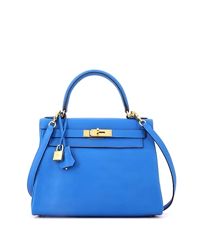 Pre-Owned HERMES Kelly 28 Handbag Evercolor with Gold Hardware