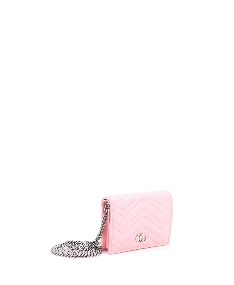 Pre-Owned Gucci Gg Marmont Card Case on Chain Matelasse Leather