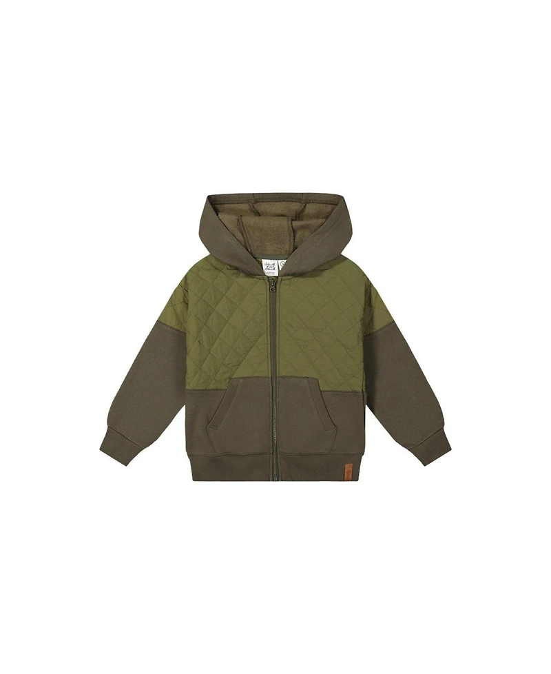 Deux par Little and Big Boy (6-12) Full Zip Hooded Bi-Material Cardigan