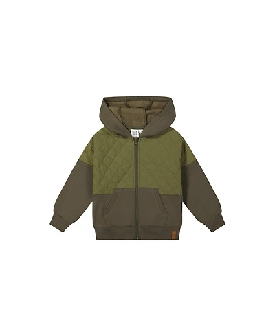 Deux par Little and Big Boy (6-12) Full Zip Hooded Bi-Material Cardigan