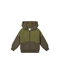 Deux par Little and Big Boy (6-12) Full Zip Hooded Bi-Material Cardigan