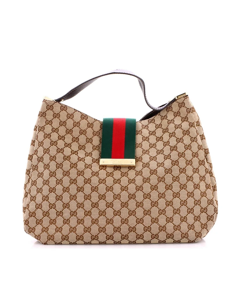 Pre-Owned Gucci Large New Ladies Web Hobo Gg Canvas