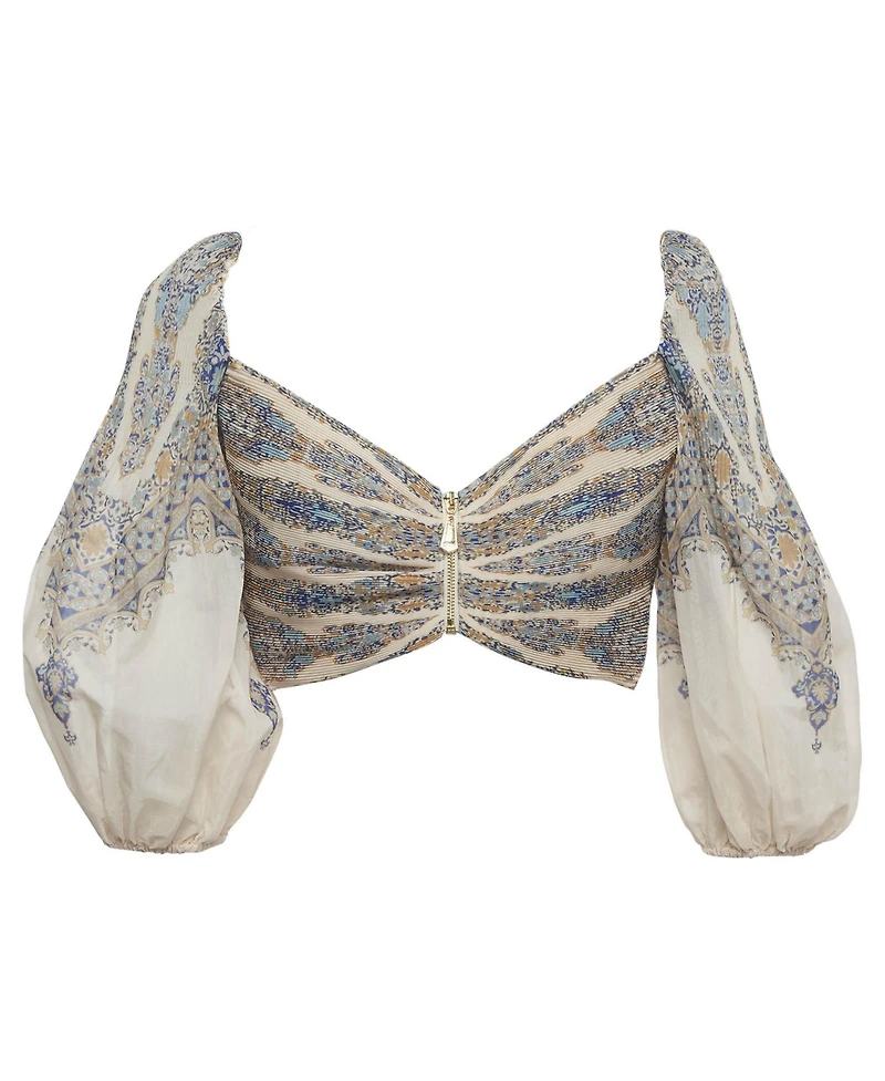 Pre-Owned Zimmermann Women's Printed Plisse-Pleated Wrap Crop Top