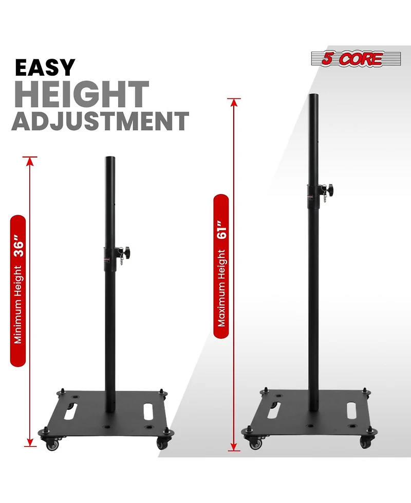 5 Core Speaker Stand 2Pc Heavy Duty Adjustable Height 61" Dj Pa Stands 35mm Mount 100Lb Capacity