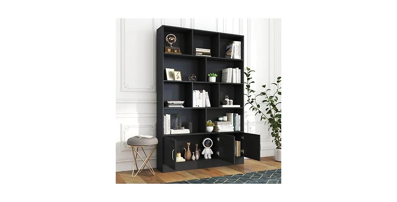 flynama 70.87 Inch Tall 10-Cube Bookshelf With 3 Closed Doors Home Storage Cabinet