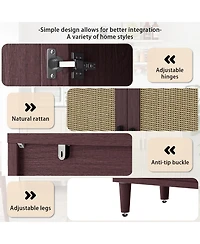 flynama 70 Inch Rattan Four-Door Sideboard Mdf Solid Wood Leg Adjustable Shelf Easy Assembly Home Storage Cabinet