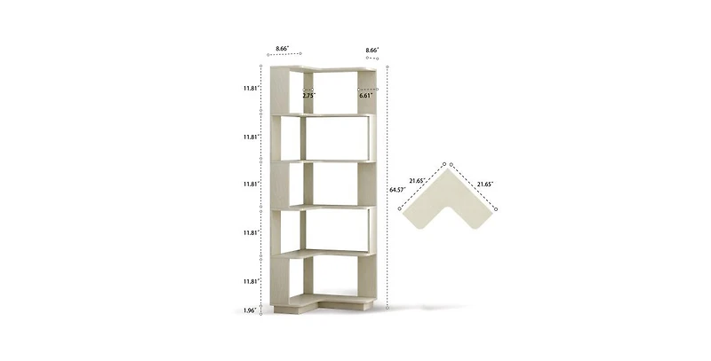 Flynama 6-Tier L-Shaped Corner Bookshelf, Anti-fall Baffle Hollow Back Home Storage Rack