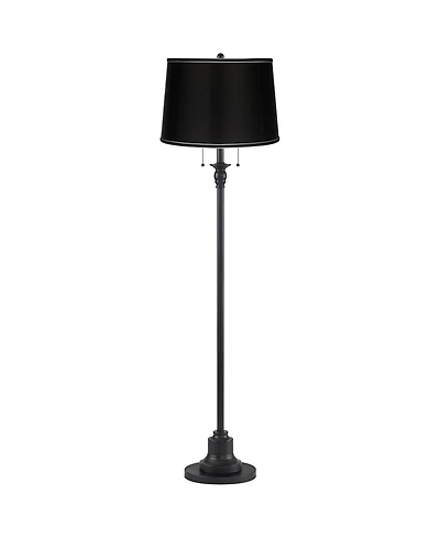 360 Lighting Dyna Traditional 58" Tall 2-Light Standing Floor Lamp Skinny Pole Pull Chain Finish Drum Satin Shade