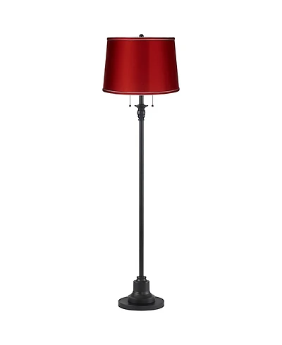 360 Lighting Dyna Traditional 58" Tall 2-Light Standing Floor Lamp Skinny Pole Pull Chain Finish Living Room Satin Shade