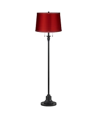 360 Lighting Dyna Traditional 58" Tall 2-Light Standing Floor Lamp Skinny Pole Pull Chain Finish Living Room Satin Shade