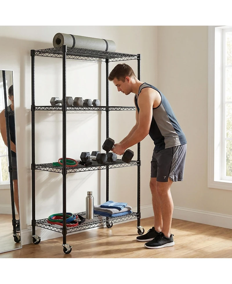 flynama 4-Tier Rolling Metal Wire Shelving Rack with Locking Wheels